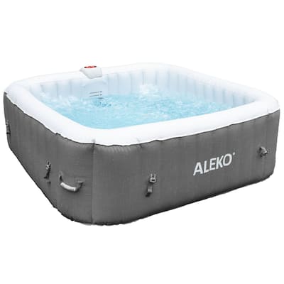 ALEKO Square Inflatable Jetted 6 Person Hot Tub Spa With Cover - Gray