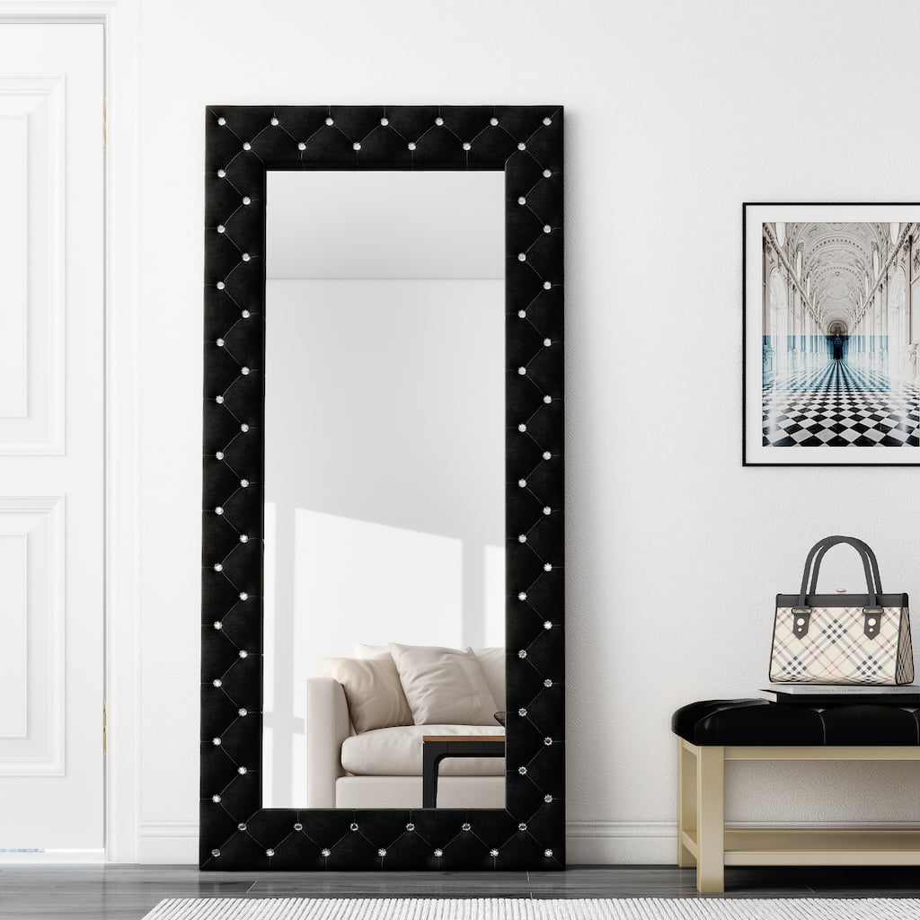 Rectangle Full Length Mirror - Black Crystal Tufted