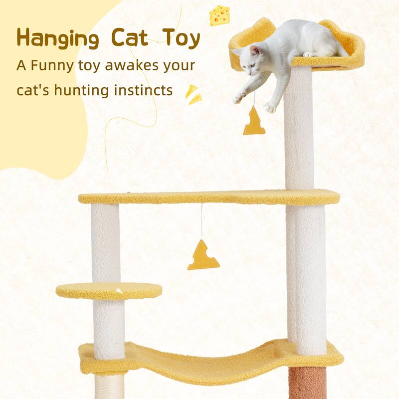 EROMMY Cheese-Shaped Multi-Level Cat Tree Tower with Hammock, Top Perch, and Sisal Scratching Posts