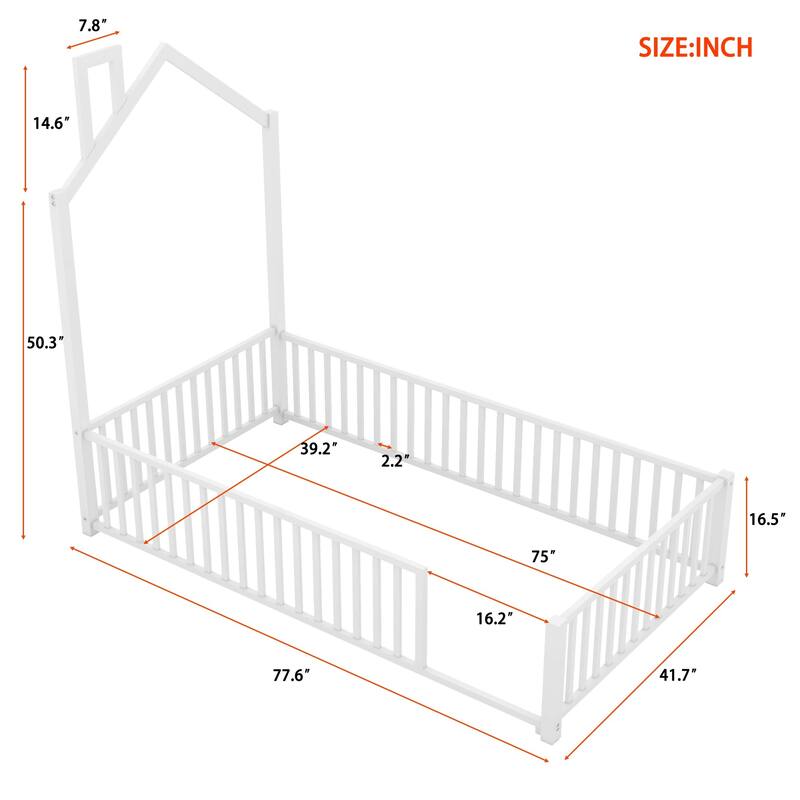 Metal platform bed with guardrail and chimney