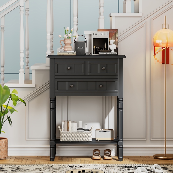 Wood Narrow Console Table 24 Entryway Sofa Table w 3 Drawers Black