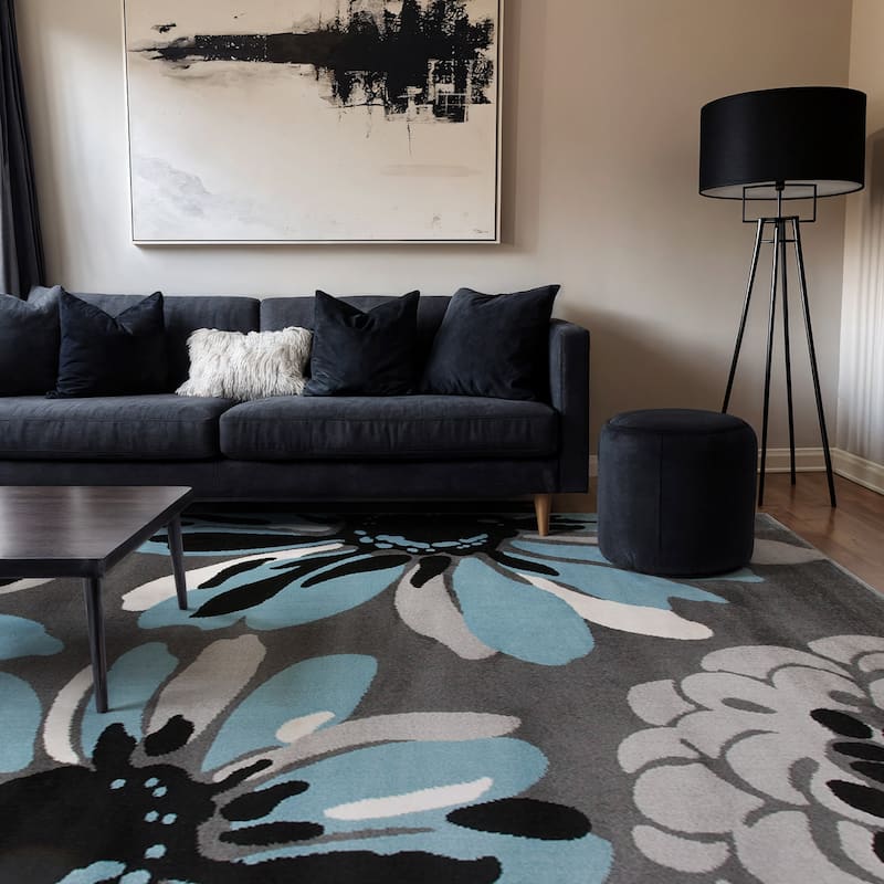 World Rug Gallery Contemporary Modern Flowers Area Rug