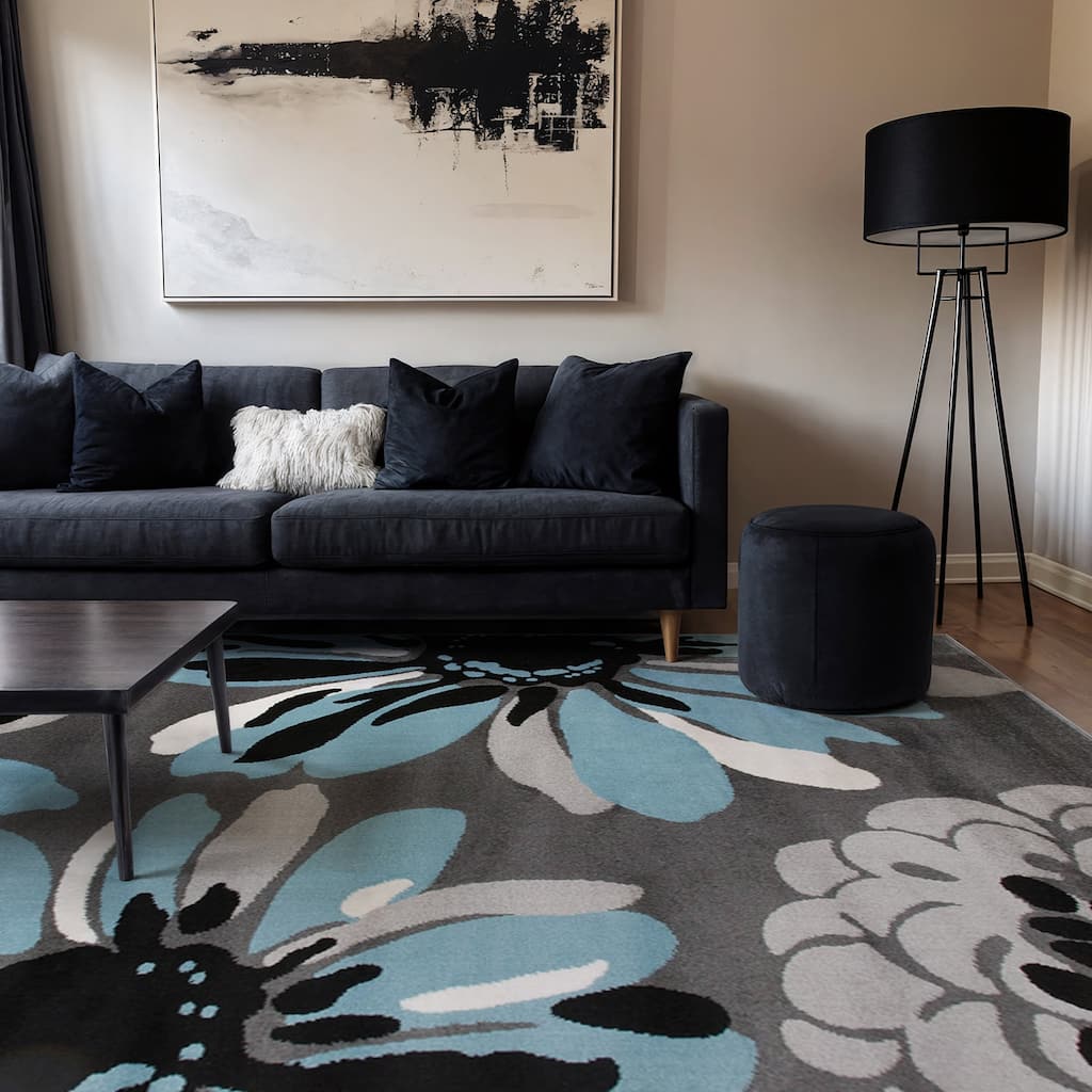 World Rug Gallery Contemporary Modern Flowers Area Rug