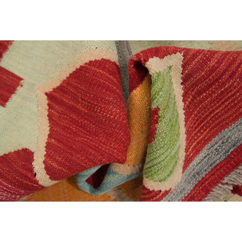 Hand Woven Oriental 100% Wool Carpet Southwestern All-Over Multi-Colored Kilim Area Rug - 9' 11'' X 6' 7''