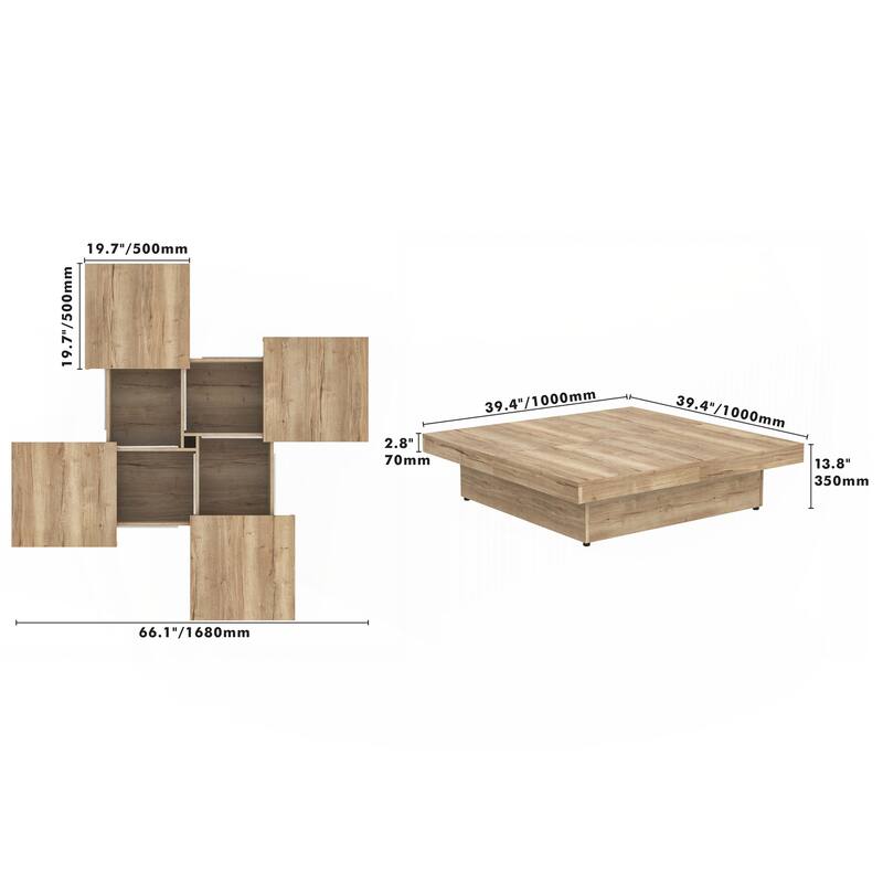 Square Veneer Coffee Table Sliding Top with Storage