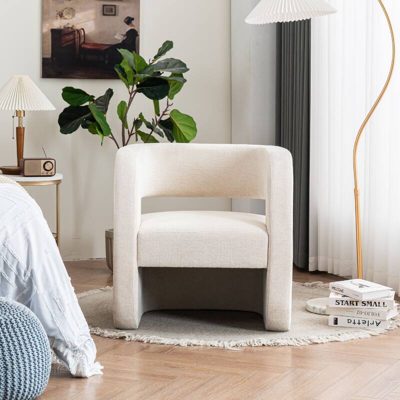 Set of 1 Square Barrel Shaped Boucle Upholstered Accent Armchair