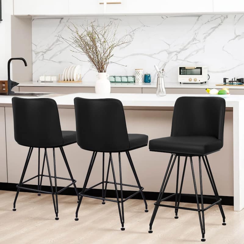 26" Leather/Velvet Swivel Counter Height Bar Stools - 38.2"H x 17.7"W x 19.1"D