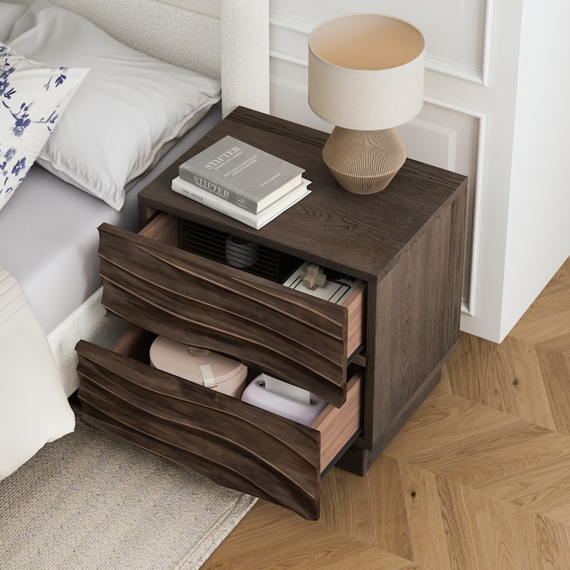 2-Piece Solid Wood Nightstand Set - No-Handle Design, Brown