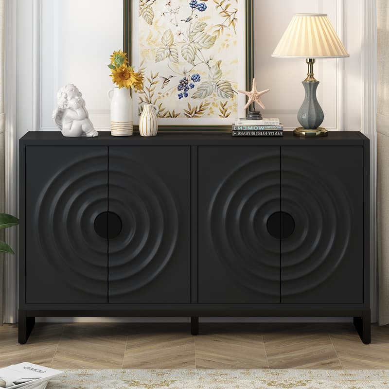 Wooden Buffet Cabinet Sideboard with Rubberwood Veneer and Adjustable Shelves