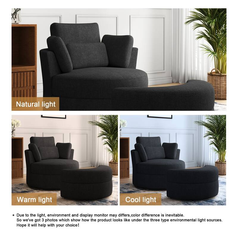 Oversized Upholstered Swivel Barrel Chairs with Storage Ottoman