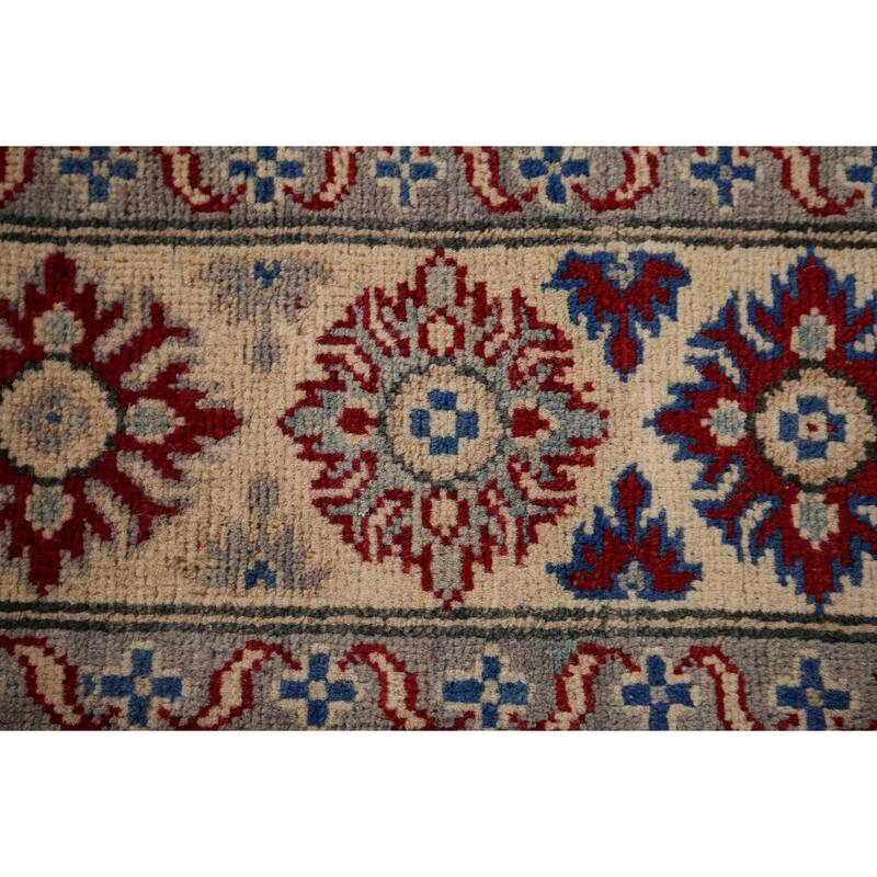 Light Blue Traditional / Geometric Kazak Rug Hand-Knotted Wool Carpet - 5'0" x 6'7"
