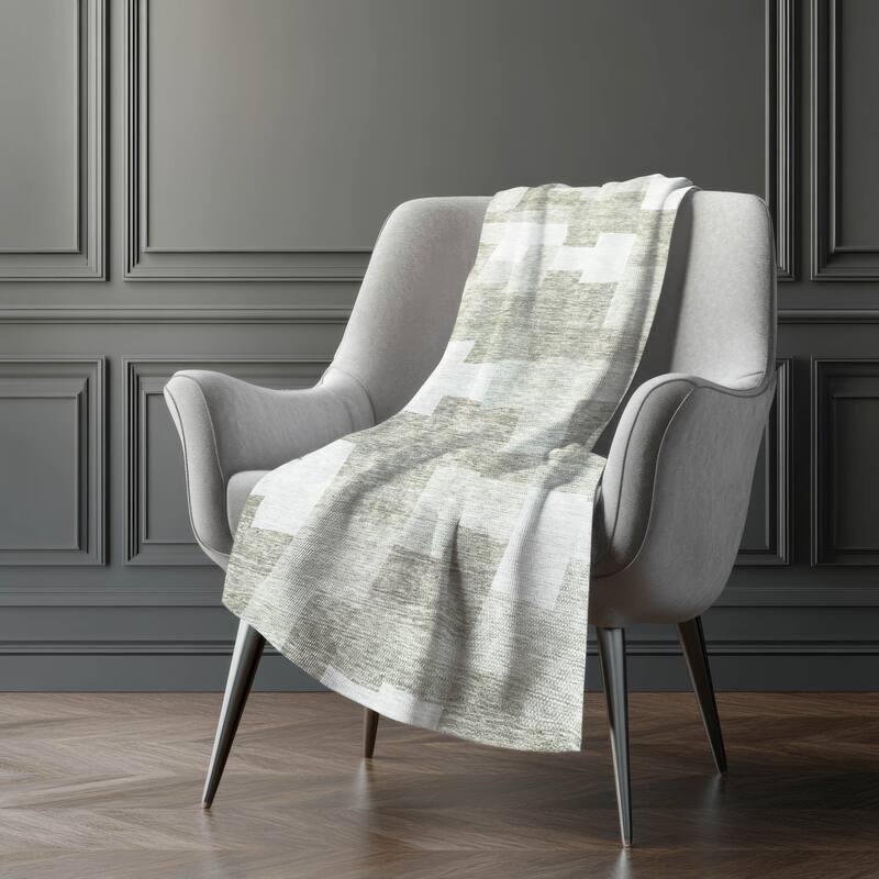 Premium Machine Washable Modern Blocks Sherpa Throw Blanket