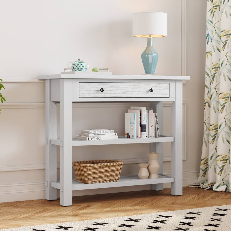 Console Table with Drawer and Two Sturdy Shelves for Entryway, Living Room - Antique White