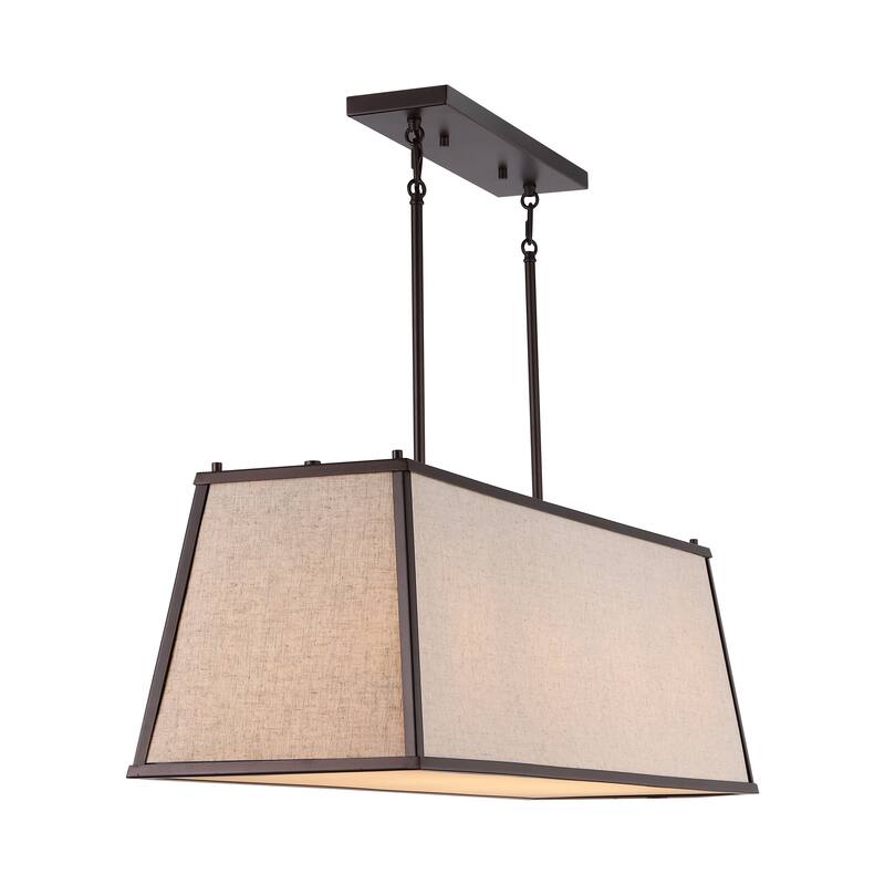 Arlo 42" 4-Light Minimalist Industrial Trapezoidal Linen Iron Linear LED Pendant, Oil Rubbed Bronze/Beige by JONATHAN Y