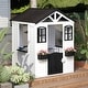 preview thumbnail 11 of 21, Wooden Adventure Cottage Playhouse for Kids with Working Door, Windows, Service Station, and Flower Pot Holders