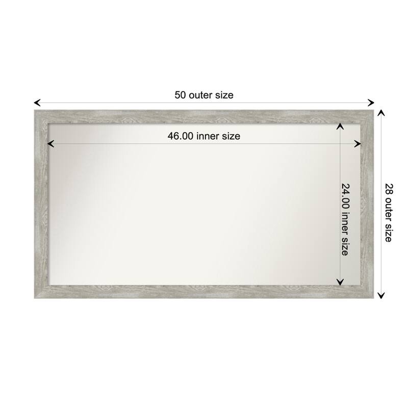 Dove Greywash Narrow Framed Non-Beveled Custom Wall Mirror, Bathroom Vanity Mirror - Outer Size: 49.5 x 27.5