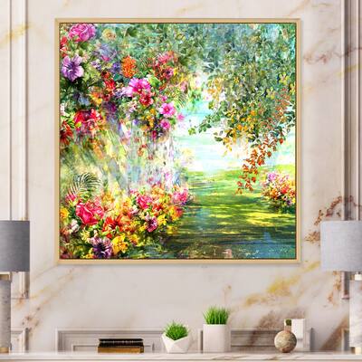 Designart "Multicolor Spring Flowers Impression VI" Traditional Framed Canvas Wall Decor