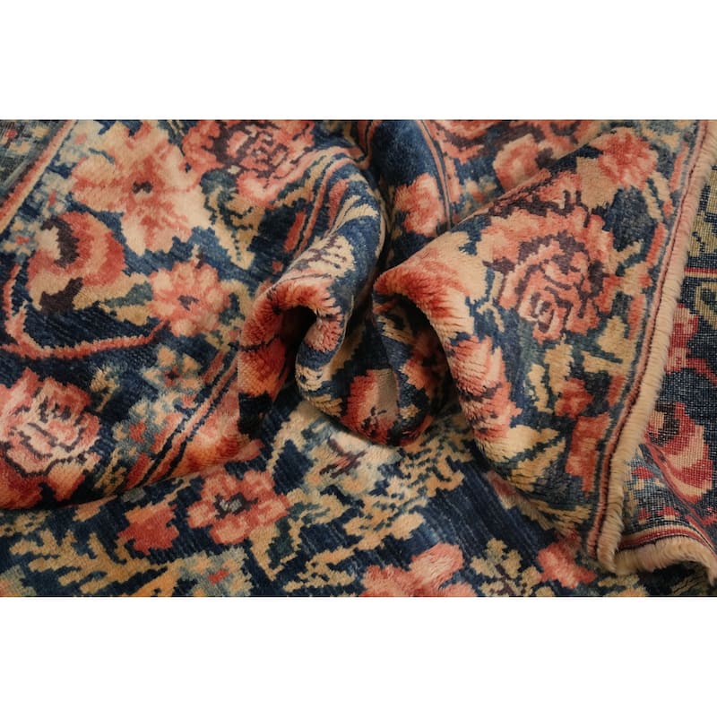 Hand Knotted Oriental 100% Wool Carpet Traditional All-Over Navy Blue & Blues Senneh Area Rug - 10' 5'' X 7' 1''