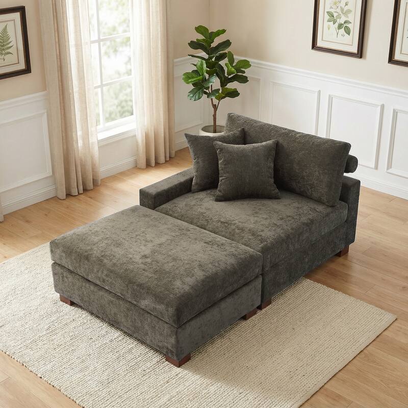 Plush Chenille Single Modular Sectional Sofa Chaise with Pillows