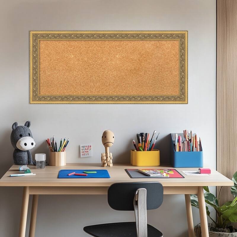 Carter Dark Gold Wood Framed Cork Board - Bulletin Board, Organization Board, Pin Board