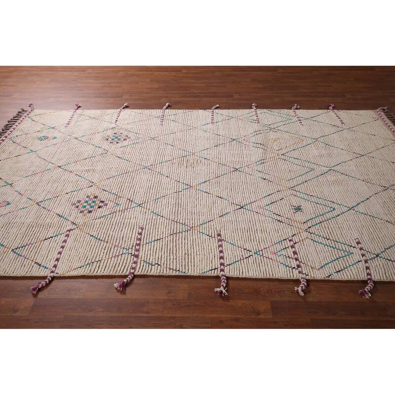 Trellis Moroccan Area Rug Hand-Knotted Tribal Wool Carpet - 5'8"x 9'7"