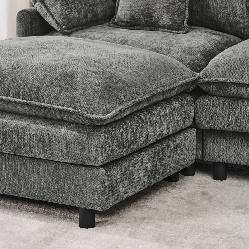 101.9" L-shaped Cashmere Sectional Sofa with Pillows and Movable Ottoman