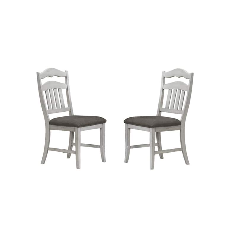 Contemporary Antique White Side Chairs Upholstered Cushion Seat Ladder Back 2pc Dining Chairs