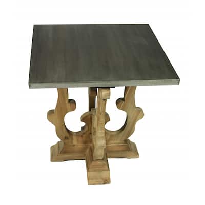 Rustic 24" End Table with Solid Wood Base and Grey Metal Top for Living Room or Bedroom - 24"H x 24"W x 24”L
