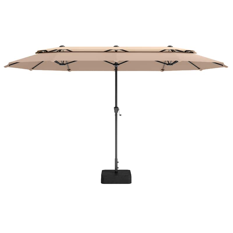 MAISON ARTS 13ft Double-Sided Outdoor Umbrella, 2-Tier Vented Market Umbrella with Colored Lights and Base