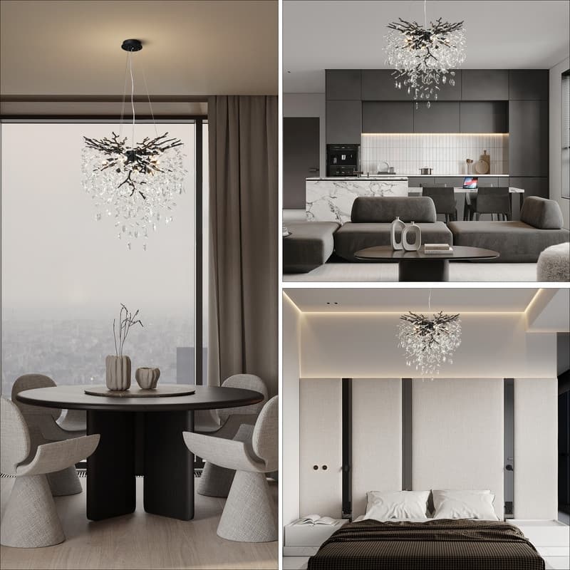 Modern Round Branch Crystal Chandelier, 600-1200mm Diameter, Marquise Cut Crystal Pendant Light