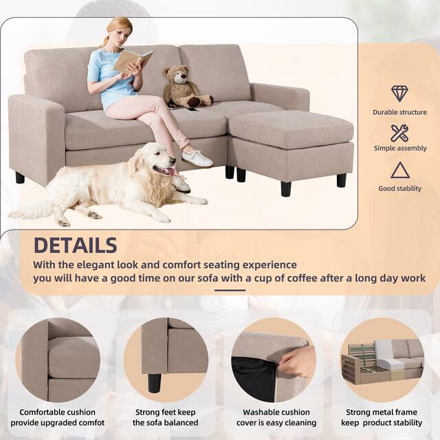 Futzca Modern L-shaped Convertible Sectional Sofa w/ Reversible Chaise
