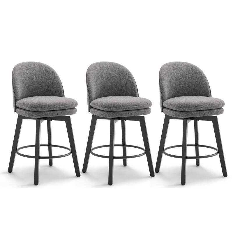 Spruce & Spring Madison Upholstered Swivel Counter Height Bar Stools - Set of 3 - Grey-Fabric