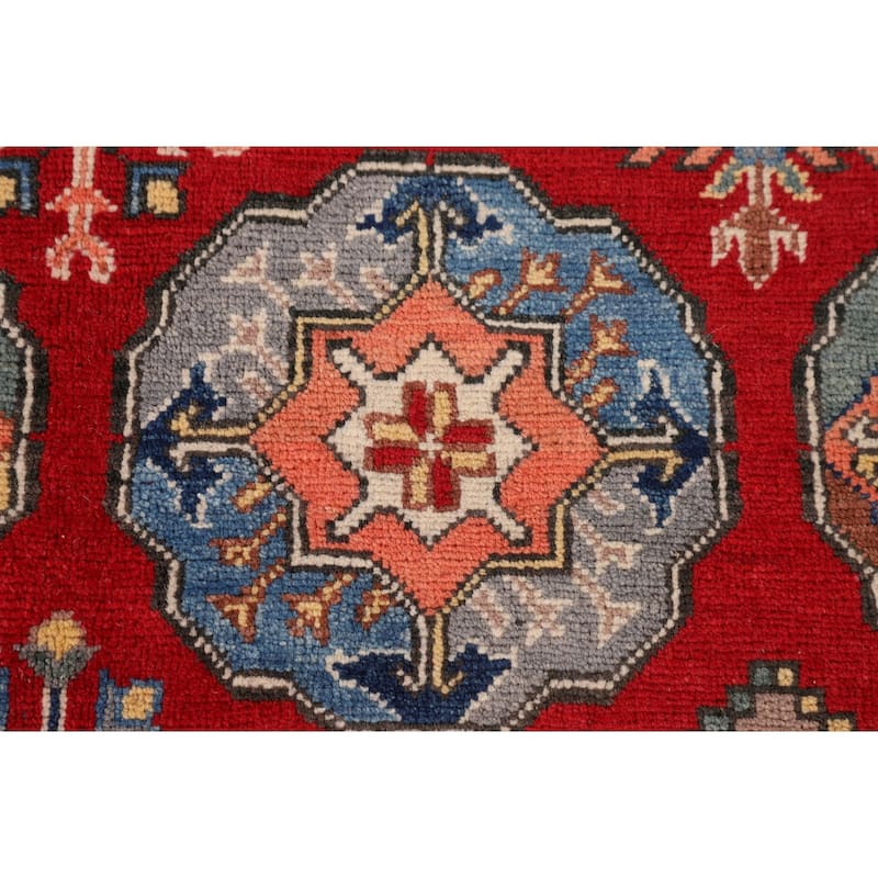 All-Over Red Kazak Oriental Area Rug Hand-Knotted Wool Carpet - 6'7" x 9'7"