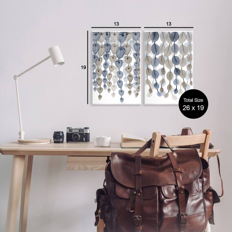 Stupell Falling Vines Neutral Blue Brown Leaves 2pc Multi Piece Wood Wall Art Set, 10 x 15