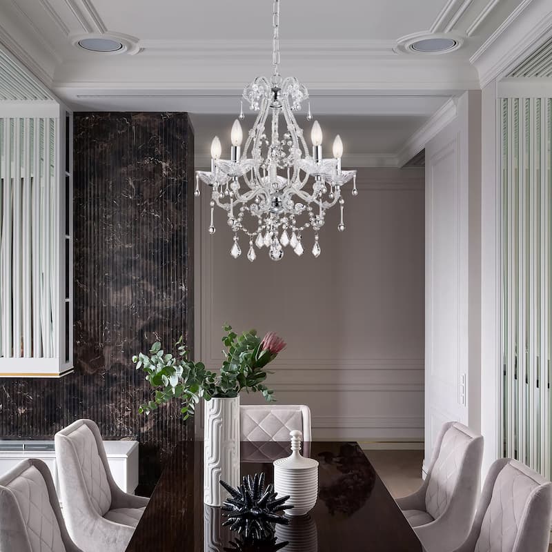 Chrome 5-Light Candle Style Chandelier with Crystal