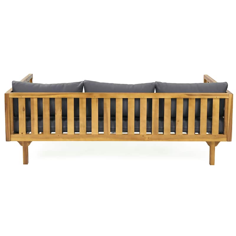 3-Seater Daybed Acacia Wood Frame Water-Resistant Cushions Outdoor Lounger