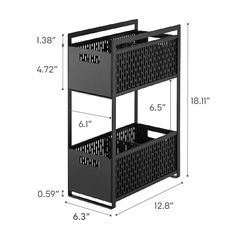 Yamazaki Home Two-Tier Cabinet Storage Basket, ABS Plastic - L 12.8 x W 6.3 x H 18.11 inches