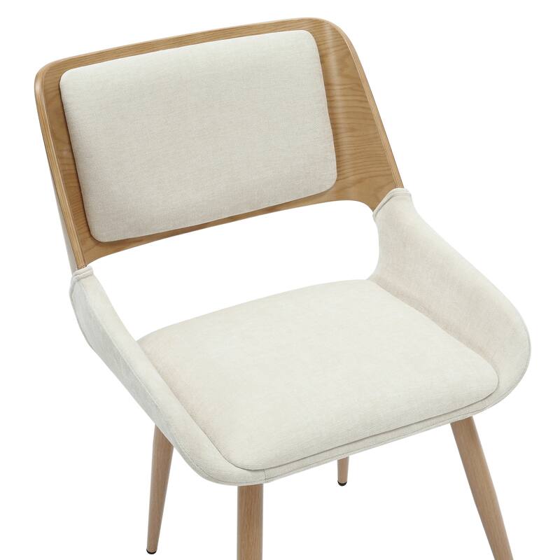Mid-Century Modern Fabric, Metal and Wood Dining Chair Set of 4 - Beige and Natural