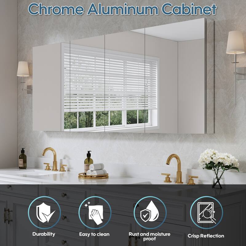 72''/80''W X 30''H Recessed Or Surface Wall Mount Bathroom Medicine Cabinet With Adjustable Glass Shelves