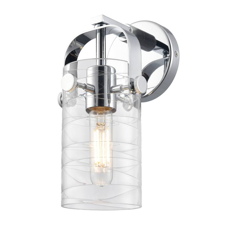 Innovations Lighting Pilaster II Cylinder - 1 Light 7" Wall-Mounted Sconce - Deco Swirl/Polished Chrome