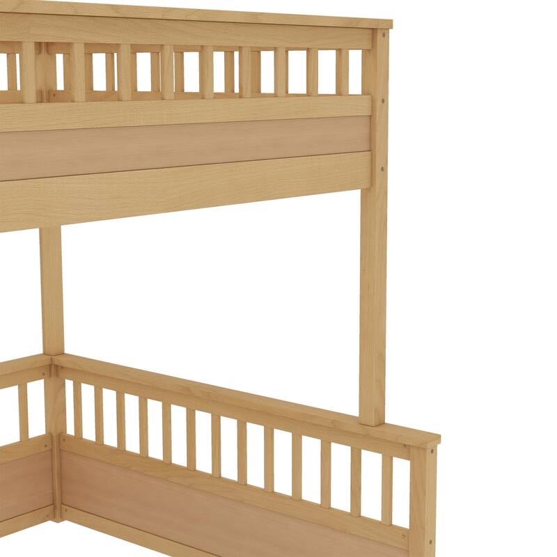 Full XL-over-Queen Pinewood Bunk Bed with Detachable Design and Guardrails