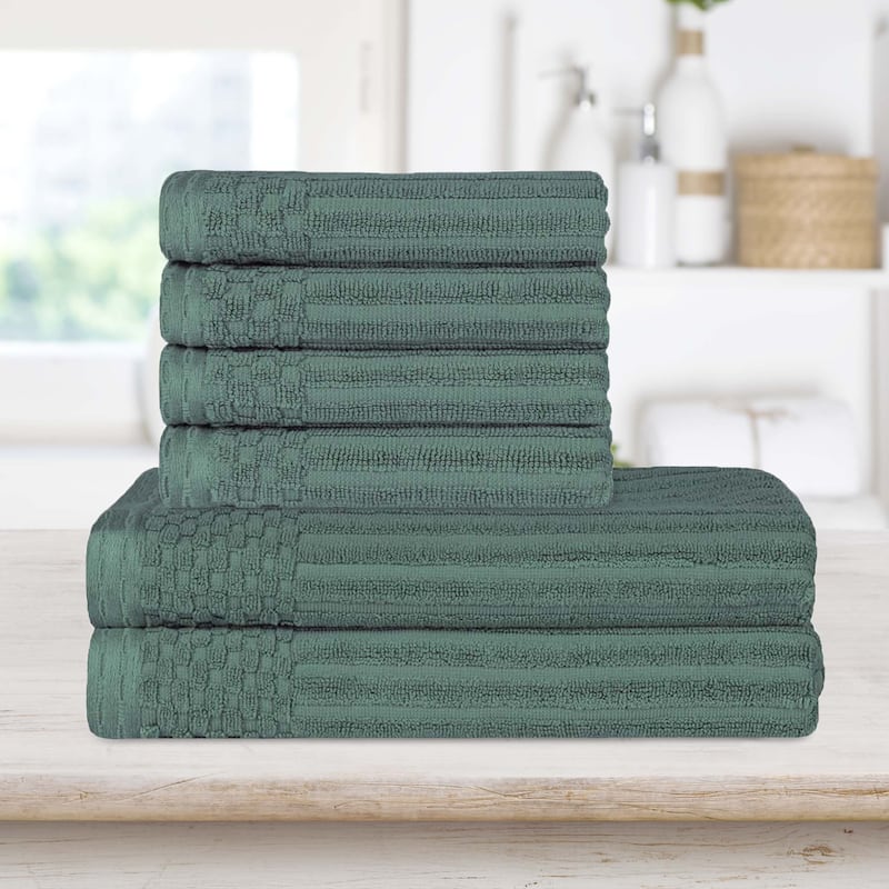 Superior Ribbed Cotton Absorbent Heavyweight Hand Towel and Bath Towel Set - Basil