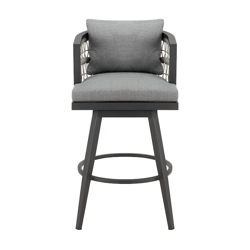 HomeRoots 40" Gray Metal Swivel Outdoor Bar Height chair with Footrest