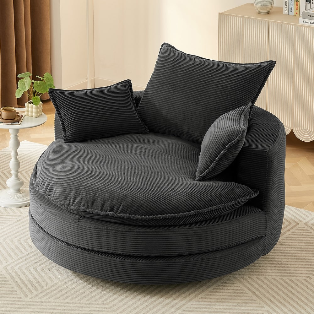 360° Swivel Sofa Chair Accent Barrel Chair 57.5"Swivel Round Chair with Dual-layer Cushion Design and 3 Removable Pillows