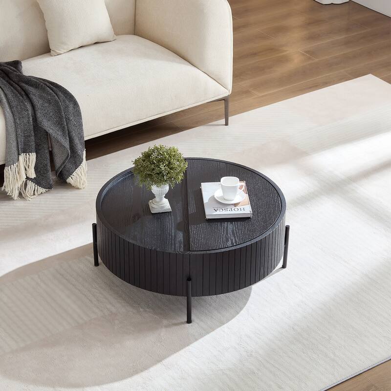Modern Round Coffee Table with Storage - Black