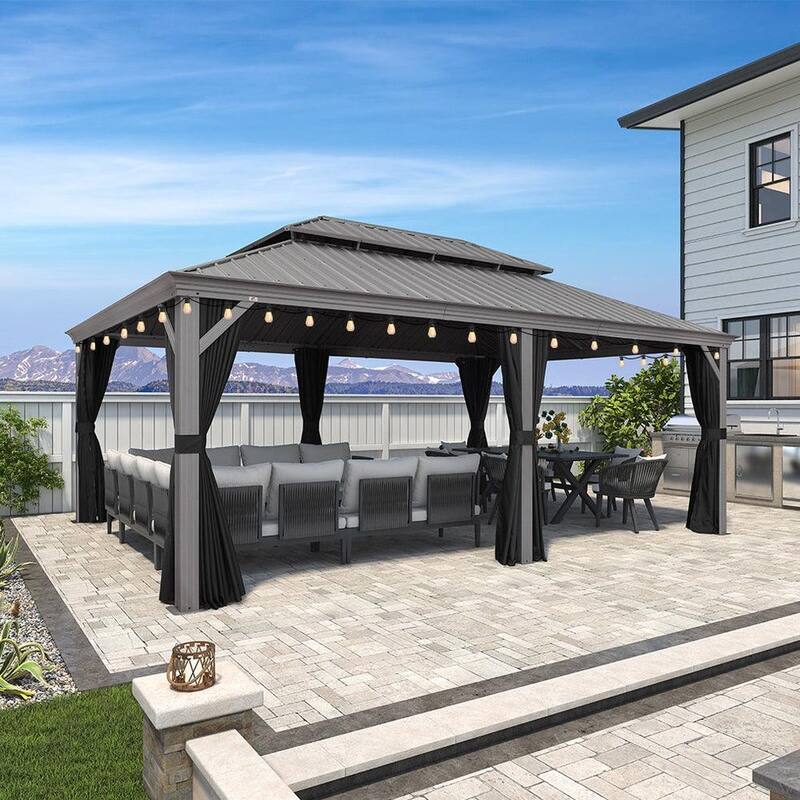 PURPLE LEAF Outdoor Gazebo Aluminum Frame Galvanized Steel Hardtop Gazebo with Bulbs