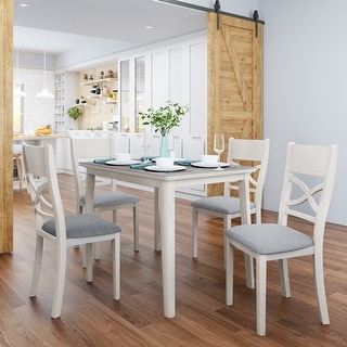 Farmhouse Rustic Wood 5-Piece Kitchen Dining Table Set with Padded ...