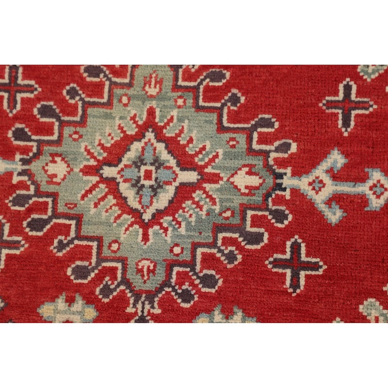 Geometric Red Kazak Rug Hand-Knotted Bedroom Wool Carpet - 4'10" x 6'9"