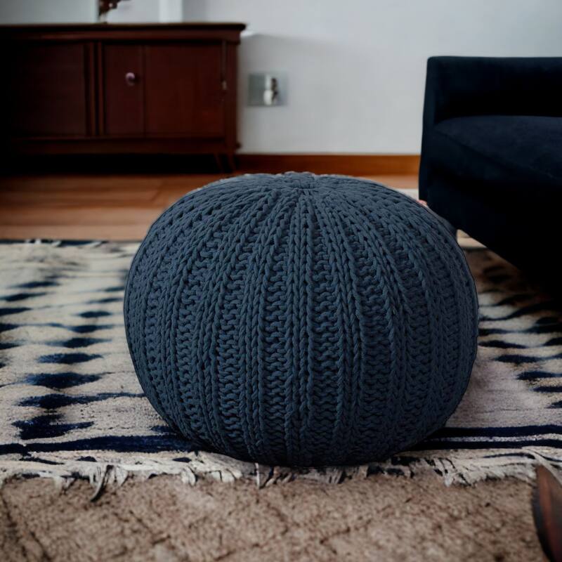 HomeRoots 20" Blue 100% Cotton Ottoman