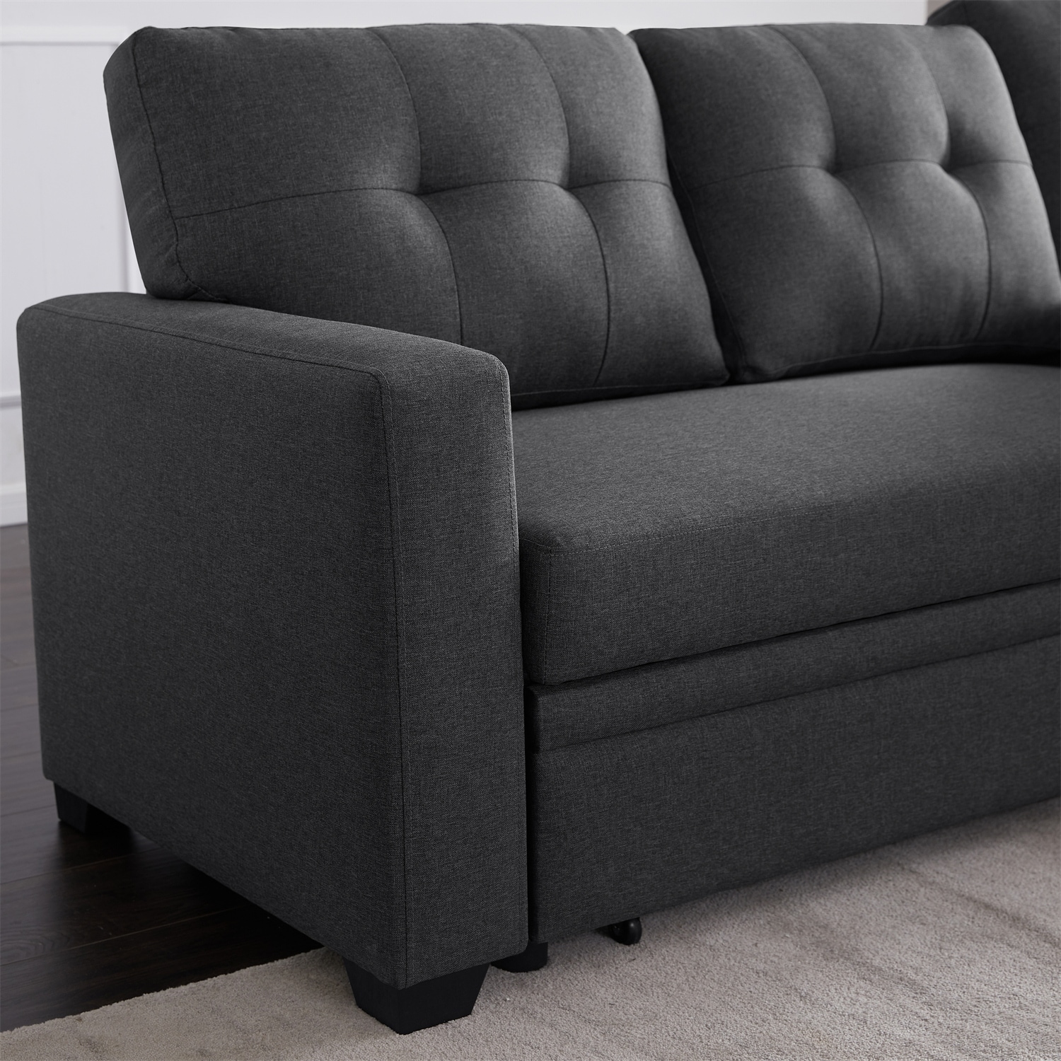 Upholstered Pull Out Sectional Sofa with Chaise and Removable Cushions